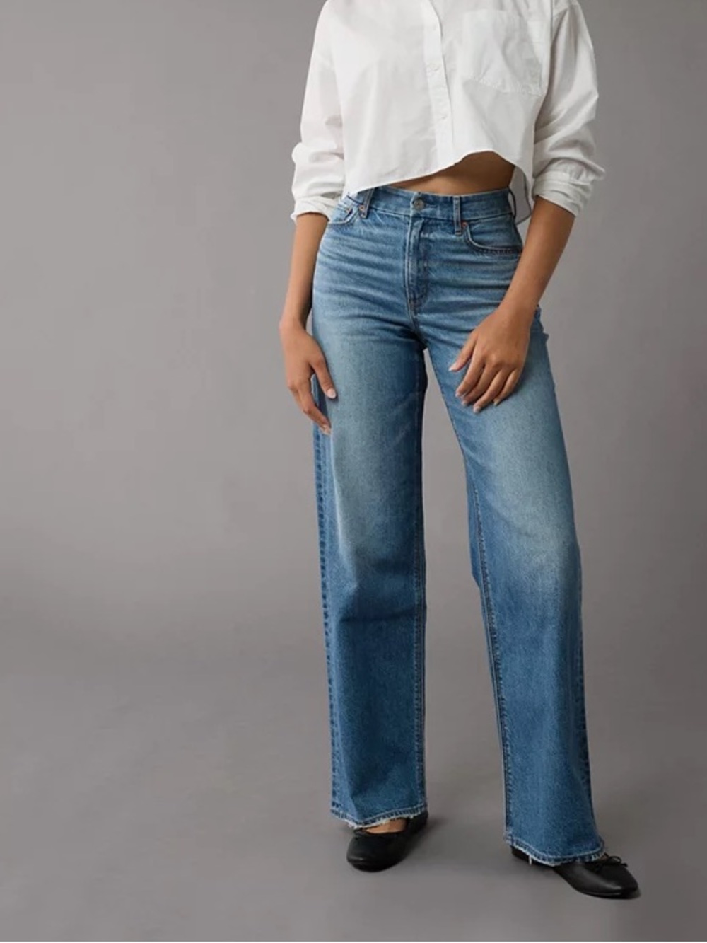 American Eagle Wideleg Distressed Highwaist Sturgid Size 6 X Long